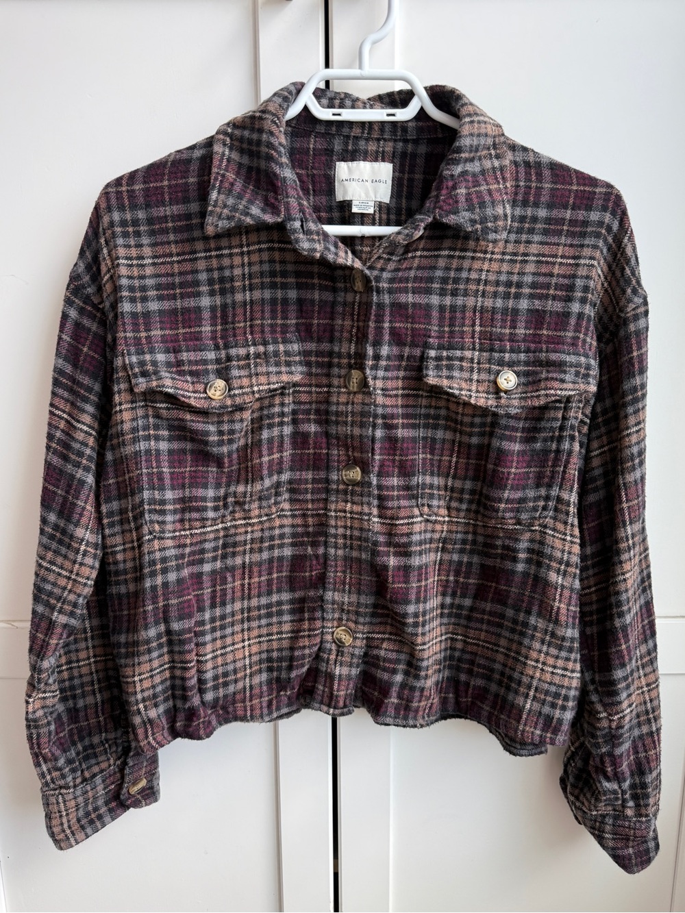 American Eagle Plaid Cropped Flannel Women’s S Cozy Cabincore